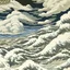 Placeholder: A white cloudy sky with tornadoes painted by Katsushika Hokusai