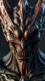 Placeholder: a front view of the wishmaster face movie , his face skin is a rusted broken metallic skin texture in a 3d rendering full-height image of a grim and dark scene. Ensure the final images exhibit the utmost quality, encompassing 4K, 8K, and 64K resolutions, with 3D rendering that manifests in photorealistic, hyperrealistic, and highly detailed representations. Employ techniques such as HDR, UHD,