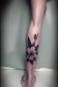 Placeholder: Small tattoo in the leg above the foot in the shape of the astra flower Photorealistic