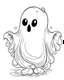 Placeholder: outline art for halloween coloring pages for kids with cartoon cute ghost , white background, Sketch style, full body, only use outline, clean line art, white background, no shadows and clear and well outlined, coloring page for kids,