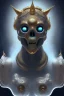 Placeholder: black African alien, cracks in the head, wicked, Asian eyes, crown, blood, 8k, finely detailed, photo realistic, Boris Vallejo style turquoise skull head gold dragon space alien rain skeleton silver helmet silver space suit spaceships