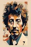 Placeholder: a highly detailed, abstract flat geometric portrait illustration of Bob Dylan in the minimalist style of Willi Baumeister, Federico Babina and Petros Afshar, sharply detailed and finely lined, in vibrant natural colors