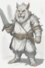 Placeholder: Dnd a young bugbear with WHITE fur and leather armor with swords