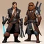 Placeholder: Han Soloas a tattooed gangsta monk in her iconic bounty hunter outfit, his Wookiee friend is on his side, they are fierce and ready to fight