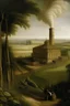 Placeholder: A factory near a farmland painted by Leonardo da Vinci