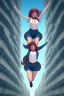 Placeholder: Girl falling off a building, top view, long hair, cute, beautiful