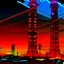 Placeholder: cyberpunk retro futuristic for comics really tall from far away