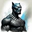 Placeholder: sketch of sleek black panther, realistic textures, art deco / vintage vibe , very loose ink and soft watercolor washes