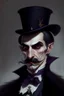 Placeholder: Strahd von Zarovich with a handlebar mustache wearing a top hat while looking disdainful