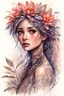 Placeholder: in the art style of Lois Royo: A female plant person