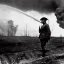 Placeholder:  WW1 Era Soldier looks at a battlefield that is on fire