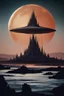 Placeholder: alien castle floating far out over sea of mercury, pennington