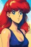 Placeholder: 1girl, retro anime, 80's, redhead,portrait, synth-wave colored, beach