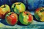 Placeholder: Abstract impasto oil painting of an apples on a table in the style of cezanne cezanne
