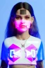 Placeholder: Ultra Realistic image, Rosalía artist, 40 years old, portrait, normal complexion, natural small busty, traditional little tattoo, two bows, little chopsticks hair ,black eye long liner, latex t-shirt and inflatable coat, gold pink and blue style, spray line glow make up, geometric led jewelry, fog, hot, inflatable style latex coat, vibrant color, highly detailed, art stations, concept art, smooth, unreal engine 5, god rays, ray tracing, RTX, lumen lighting, ultra detail, volumetric lighting.