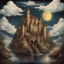 Placeholder: Alinor Castle covered in clouds, In Tarot Card Art Style, best quality, masterpiece