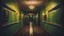 Placeholder: (Masterpiece) hotel corridor, horror atmosphere, dark place, old hotel style, without peoples, green dingy and old yellow color, bad illumination, drawing art syle