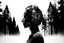Placeholder: Silhouette of a Nordic queen filled with a forest , double exposure, crisp lines, monochrome background