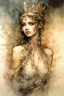 Placeholder: Hyper-photorealistic watercolor art style by Luis Royo & Carne Griffiths, Surreal fine art etching of a figure by Luis Royo, tanned skin inscribed with the transient story of mortality, ethereal light playing with its form whispering tales of an eternal realm, eyes, black as the depths of the night, ardently pinand looking towards the endless skies, a crown of black hair mirroring the mystery of the cosmos around, whole scene tinged with an ethereal softness from volumetric lighting, hues gr, My