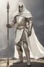 Placeholder: Knight wearing white chainmail armor and white cape with white face mask, holding a spear