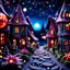 Placeholder: Detailed people, creepy street made of modeling clay, village, stars, galaxy and planets, sun, volumetric light flowers, naïve, Tim Burton, strong texture, extreme detail, Max Ernst, decal, rich moody colors, sparkles, Harry Potter, bokeh, odd