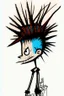 Placeholder: 2d drawing of a stickman, cool with punk hair, x eyes like hangman, back side view,smiling,close-up ,3d realistic in colour