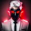 Placeholder: glowing Red eyes, mask, Male, portrait, Dark tactical suit, white hair