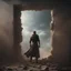 Placeholder: A pretty hero breaks through the wall and comes out with a crackling wall and flying dust, HD, Hi-Res, Aesthetic Realism, 8k, Cinematic,