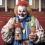 Placeholder: Randy West, A clown that is looking Like the famous actor Randy West holding a bottle inside a church, Randy West is an actor from the 1980, John Wayne Gacy