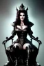 Placeholder: painting of lisa ann as evil queen in black leather, sitting on a throne, leather, angry, stern look, volumetric lighting, particales,highly detailed,cinematic, deep colours,8, highly detailed, digital painting, artstation, concept art, smooth, sharp focus,