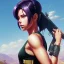 Placeholder: revy black lagoon, purple hair, black tank top, jean shorts, tribal sleeve left arm, portrait shinkai makoto, studio ghibli, studio key, madhouse anime studio, artgerm, lau rossdraws james jean marc simonetti pixiv