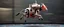 Placeholder: blind contour robot cow like space ship massage master guru fast moving motion blur background, jumping on trampoline