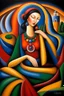 Placeholder: Woman, fantasy style by artist "Catherine Abel" highly detailed elegant beautiful crisp quality, colourful,by artist "Tarsila do Amaral"