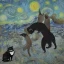 Placeholder: Pintura de vangogh con un gato gris y un perro negro