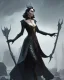 Placeholder: old evil queen in black leather gown, femme fatale, volouptous, busty, cleavage, angry, emperious, 8k resolution concept art portrait by Greg Rutkowski,