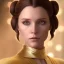 Placeholder: stunning half-body portrait photo of princess leia from Star Wars, hazel iris, wlop, artgerm, akihiko yoshida, and liang xing, detailed face, doe eyes, intricate braided hair style, symmetrical eyes, trending on artstation, highly detailed, white dress, dynamic pose, intricate outfit, space ship and galaxy background