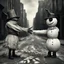 Placeholder: sinister weirdcore, Snowman vs Scarecrow, Snowman shaking hands with a scarecrow in middle of city street in the summer, by leszek Bujnowski and Alex Majoli, mind-bending hyperrealism, weirdcore, something strange about to happen, sunny day natural lighting, by Joel-Peter Witkin