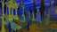 Placeholder: A purple graveyard filled with ghosts near a mansion painted by Vincent van Gogh