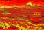 Placeholder: An orangish red Chinese city with a fiery festival designed in Bayeux tapestry painted by Gustav Klimt