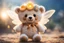 Placeholder: photorealistic image, cute chibi plushy embroidered teddy bear fairy with a translucent, shining halo above its head in Ecuador, cigar in his hand in sunshine, ethereal, otherwordly, cinematic postprocessing, bokeh, dof Weight:1 heavenly sunshine beams divine bright soft focus holy in the clouds Weight: 0.9