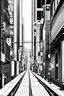 Placeholder: Tokyo alley, line arts, greyscale