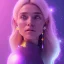 Placeholder: A portrait of a crystalised girl,smiling, longs blond hairs, galactic dress, atmospheric, realistic, cinematic lighting, octane render, purple and blue light, nebula