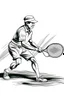 Placeholder: A black and white image of a classic tennis player KIDS performing a backhand swing on a grass court. Style: Vintage Photography, Mood: Timeless and Skillful, Lighting: Sunlight with soft shadows, T-shirt design graphic, vector, contour, white background.