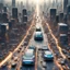 Placeholder: futuristic photo realistic Vehicles in traffic ,Landscape of city made of circuit board computer chips and wires, realistic high detail,