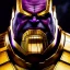 Placeholder: fullbody portrait in oil on canvas of Thanos with Big Golden Hulkbuster armor, intense stare, masterpiece, realistic, intricate detail, sci-fi fantasy style, volumetric lighting, particles, highly detailed ,cinematic , deep colours, 8k, by Caravaggio