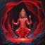 Placeholder: An oil painting of Hindu god YAMA in a cave, neon red colors, high detail, dark vibe