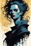 Placeholder: create an ethereal, otherworldly female Ravnos vampire time traveler , in the comic book art style of Mike Mignola, Bill Sienkiewicz, and Jean Giraud Moebius, with highly detailed feminine facial features , finely inked , dramatic natural lighting