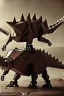 Placeholder: Mecha stegosaurus in sepia tones with a vignette