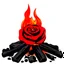 Placeholder: a camp fire with dark embers, the flames spiral to make the shape of a rose flower(red) , black and red Vector on white background