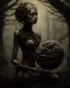 Placeholder: Rare parasite creature..Holding a membranous cocoon of living creatures , dystopian cg society by artist "Chris saunders" by Santiago Caruso, by artist angelf rrgg, girl in the forest, sparks around her, sparks cybernetic, high lighting, intricate, 8k, macro photography,